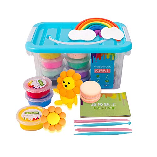 Modelliermasse-Set - 24 Farben, lufttrocknend, ultraleicht, magischer Ton, weich und dehnbar, Bastelmasse mit Werkzeug, einfache Aufbewahrungsbox Cover