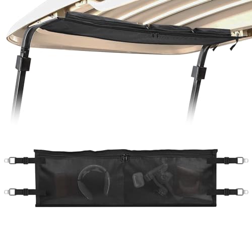 Adjustable Golf Cart Overhead Storage Bag, No Drilling Golf Cart Organizer Bag Foldable Ceiling Storage Universal for Club Car Tempo, Onward, Black