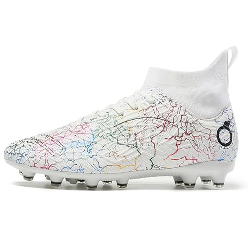 Image of Men's Soccer Shoes High-Top Soccer Cleats Outdoor Breathable Athletic Professional Spikes Youth Boys Football Shoes Unisex