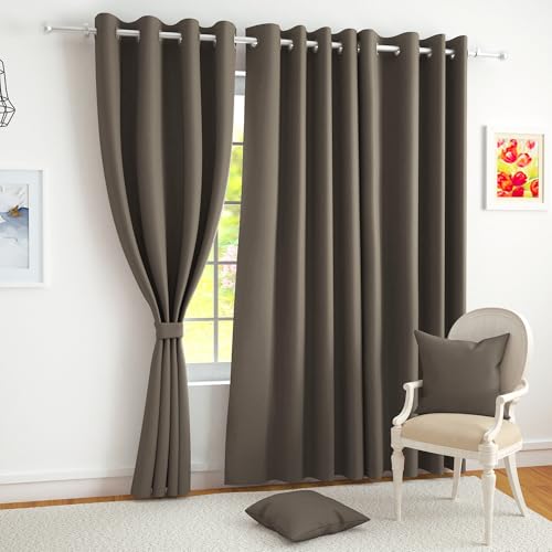Image of Story@Home 100% True Blackout Window Curtains 5 Feet Long Set of 1 | Solid Design |Room Darkening Curtain | Thermal Insulated Curtains for Living Room, Bedroom | (116 X 152 Cm, Tan Beige)