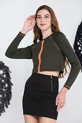 Image of Leriya Fashion Long Sleeve Crop Top Cropped Sweatshirt for Women with Thumb Hole Western Top