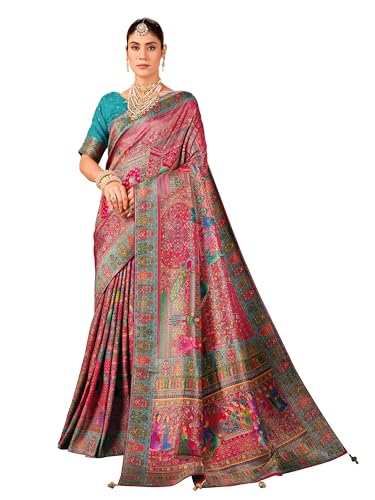 Image of Glory Sarees Women's Luxurious Dola Pure Silk Original Saree Position Print Work Madhubani Inspired Motifs Banarasi Kanjivaram Style Saree With Blouse Piece (Elegant101 Parent)