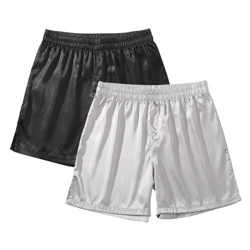 Image of AMY COULEE Mens Satin Boxer Shorts Silky Lightweight Pajama Bottoms Split Side Lounge Sleep Shorts