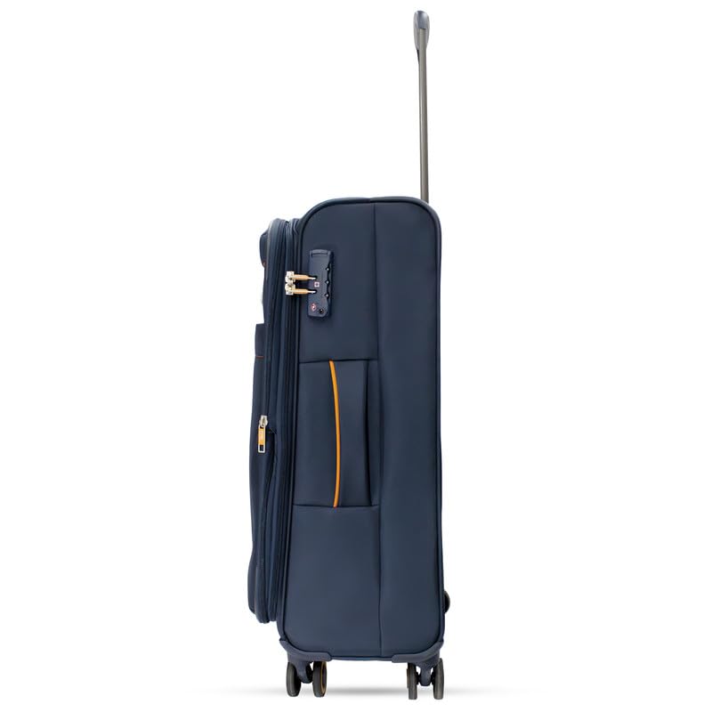 Image of SWISS MILITARY Nylon Mercury 8 Wheels 65cm Trolley Luggage, Soft Case 360 Rotatable Wheels, TSA Lock, Expandable Storage & Quick Front Pocket Suitcase, Travel Bag for Men & Women, Medium Navy 68L