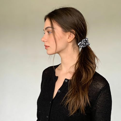 Image of Silk Hair Ties Satin Scrunchies - Small Mini Scrunchy for Women Thick Hair Accessories Cute Soft No Slip Hair Elastics Ponytail Holder for Curly Hair No Damage Hairties Gift for Girls