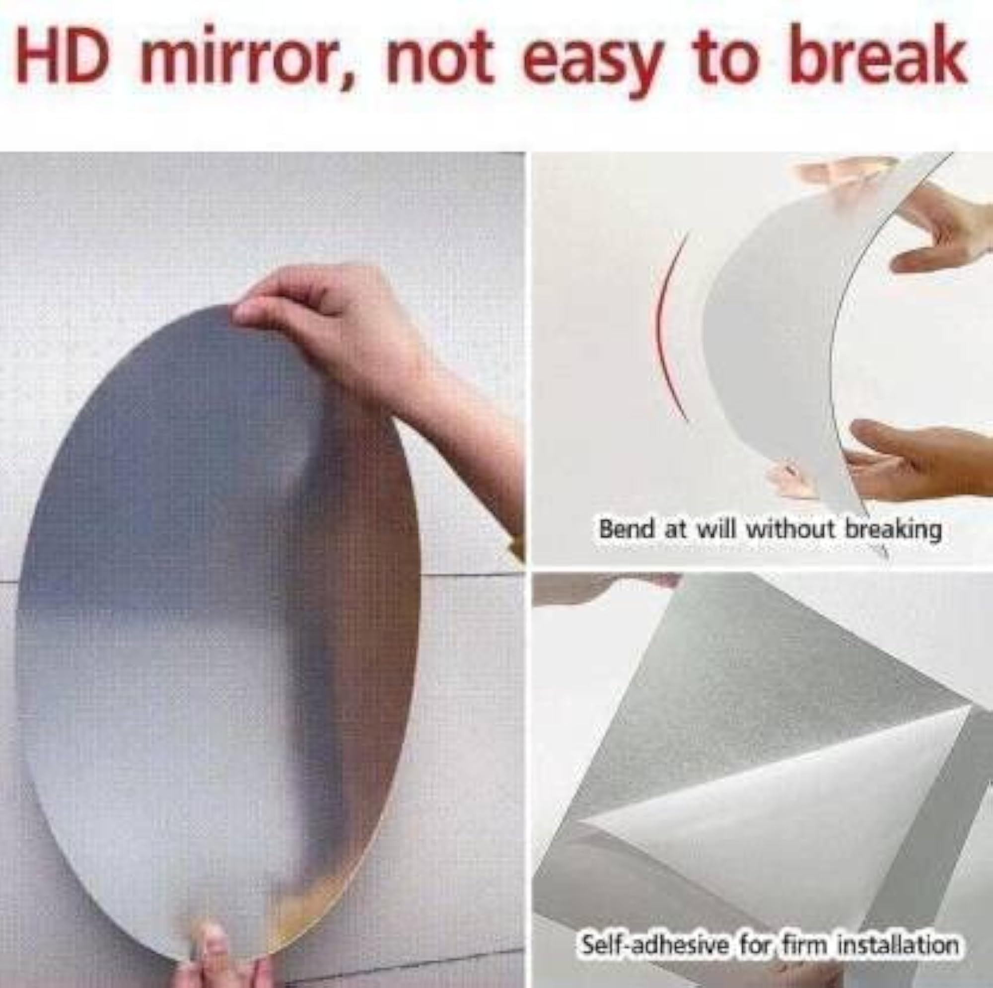 Self Adhesive Plastic Oval Mirror for Wall Stickers, 30x20 cm