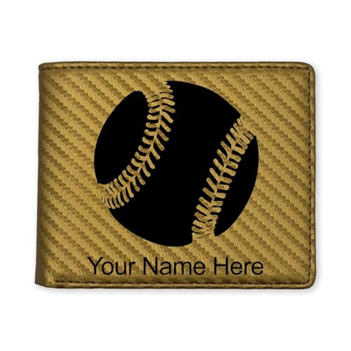 LaserGram Faux Leather Bi-Fold Wallet, Baseball Ball, Personalized Engraving Included (Carbon Fiber Gold)