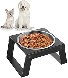 Pawaboo Elevated Dog Bowl, Foldable Metal Food Stand Stainless Steel Dog Food Water Feeding Bowl, with Non-slip Mat Collapsible Pet Bowl, No Spill Raised Pet Bowls for Small Dog and Cat, Black