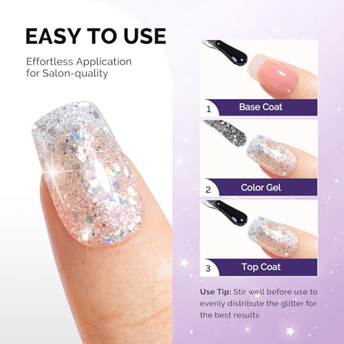 Image of MelodySusie Galaliver Silver Glitter Gel Nail Polish, 15ML Shimmer Silver Diamond Sparkle Gel Polish Soak Off UV LED Cured Long Lasting Gift for Women DIY Nail Design Nail Art Manicure X09