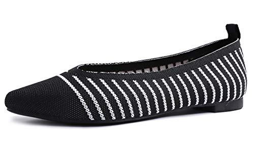 Image of FEVERSOLE Women's Woven Pointy Fashion Cutouts Breathable Knit Flat Shoes