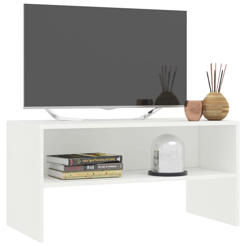Szafka TV, biała, 80 x 40 x 40 cm, materiał drewnopochodny, otwarta półka, uniwersalna podstawka pod telewizor, łatwy montaż, nowoczesny design, do salonu, konsola medialna