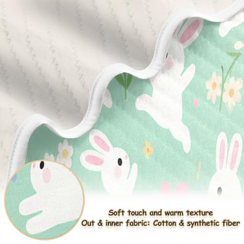 Custom Cute Bunny Rabbit Butterfly Flower Light Green Baby Girl Blankets Set Cozy Customize Image Baby Blanket with Name for Girls or Boys 30x40in cobijas para personalizadas2