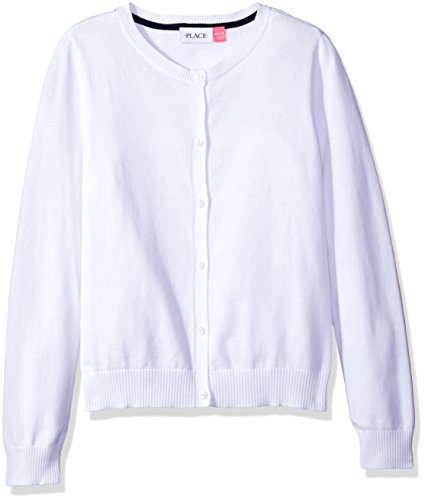 The Children's Place Big Girls' Uniform Cardigan Sweater, White 44422, Large/10/12