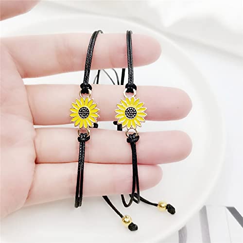 Friendship Bracelet Sunflower Cross Heart Compass Pairing Couple Friendship Bracelet Mother Daughter Best Friend Gift Ladies Girls Adjustable Bracelet for Everyday Wear Brown3
