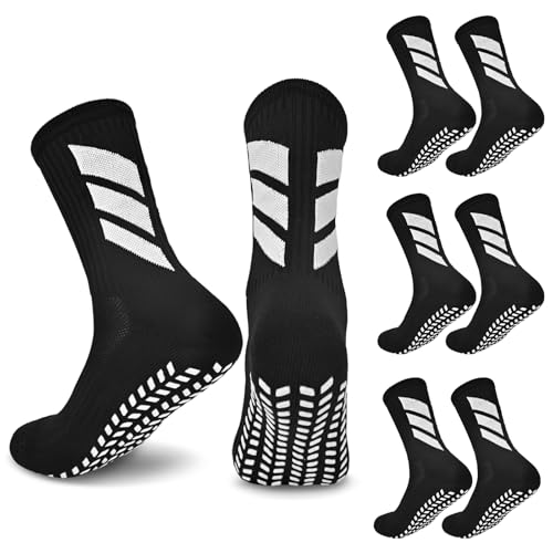 YXBDQDJCF 3 Pairs Grip Socks Football, Football Grip Socks Kids Breathable Soft Non Slip Sports Sock for Junior Basketball Tennis Cricket Rugby Yoga Running Hiking (6 Years, 9 Years, Black)
