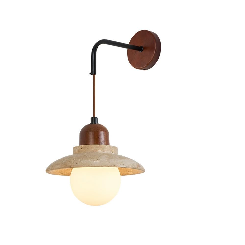 HUAYUSEDF Creative Single-Head Wall Sconce, Modern Industrial Style Yellow Travertine Glass Wood Lamp, G9 Screw Wall-Mounted Light Fixtures, Bedside Corridor TV Cabinet Decorative