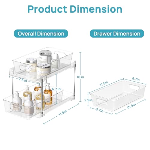 Image of Vtopmart 8 Pack Bathroom Organizer, 2 Tier Clear Under Sink Organizers Vanity Countertop Storage Container,Cabinet Drawers Bins, Pull-Out Organization with Track for Pantry, Kitchen