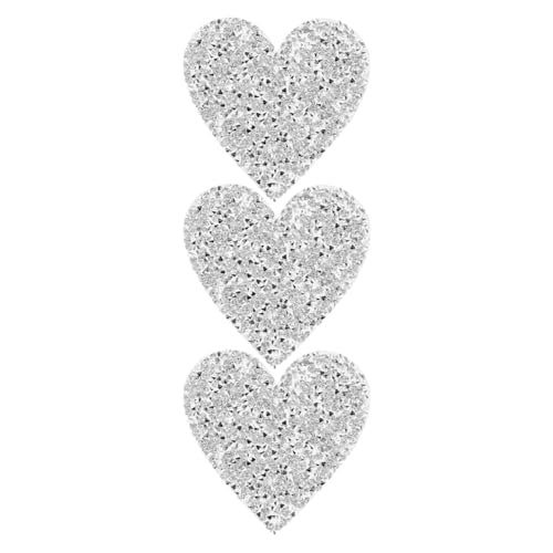 HOMSFOU Lot de 3 Autocollants Strass de Cœur 7 Cm Argentés, Patchs Décoratifs en Résine Thermocollants pour Vêtements, Chaussures et Accessoires Diy,...