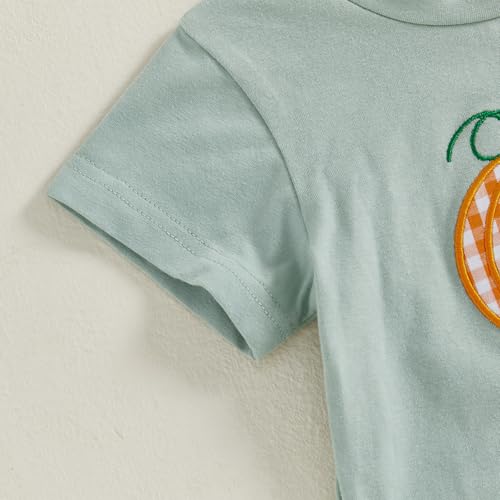 Toddler Boy Halloween Outfit Pumpkin Embroidery Short Sleeve Shirt Plaid Shorts Toddler Boy Halloween Clothes 2T 3T 4T4