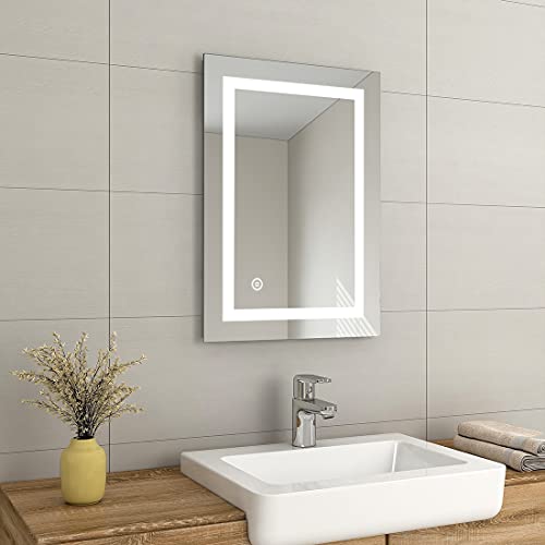 EMKE 700 x 500mm Illuminated LED Bathroom Mirror LED Mirrors Light with Shaver Socket + Touch Control Switch + Demister