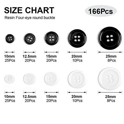 Oelffow Round Sewing Buttons 166Pcs With Storage Box, Black White Mixed 4-Hole Craft Buttons, 5 Sizes Resin Button, Shirt Clothing Buttons, Suitable For Variety Clothing Sewing, Pillow Cases Sewing #TOP1