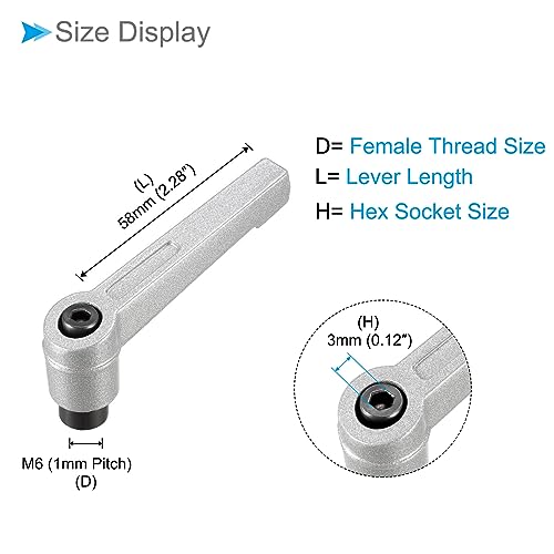 Image of Clamping Lever Handles, M6 Female Thread 58mm Lever, Adjustable Quick Release Locking Rotating Knobs Silver Tone - (Applications: for Lathe Machinery), 2-Pieces