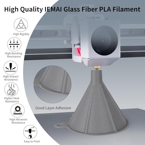 Image of IEMAI PLA Glass Fiber Filament 1.75mm Matte Gray 1kg, Reinforced PLA-GF 3D Printer Filament for High Stiffness, Dimensional Stability & Low Warpage, Easy to Print