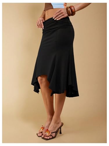 Floerns Women's Summer Midi Skirts Asymmetrical Ruffle Hem Ruched Date Night Skirts2
