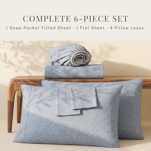 Image of Hearth & Harbor Bed Sheets, Luxury Soft 6 Piece Bed Sheet Set Extra Deep Pocket Fitted Sheets Fits Mattress up to 21 inch, Double Brushed Bedding Sheets & Pillowcases,