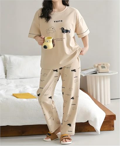 Image of Louis Luxe Womens Korean Night Dress|| Full Pyjama Set || Korean Nightsuit ||Women Nightwear ||Round Neck Full Sleeve Nightsuit || Loungewear || Everyday Nightdress (ND-11)