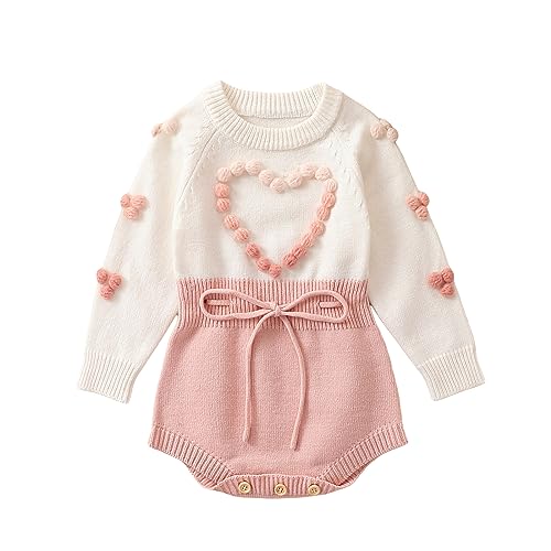 Image of Karwuiio Toddler Infant Baby Girl Knit Sweater Romper Long Sleeve One Piece Jumpsuit Fall Winter Clothes