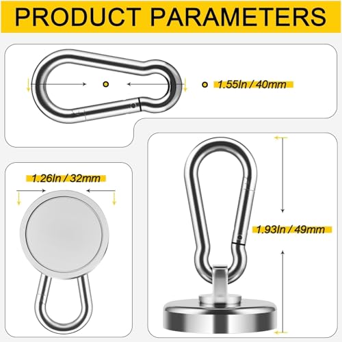 Grtard Magnethaken Extra Stark Schwarz 50 kg, 2er Set Magnetische Haken mit Neodym Magnet, Drehbarer Magnet Haken für Spind Organizer, Werkstatt & Camping