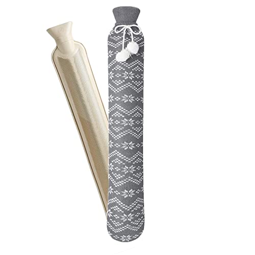 Pontedinvoy Bouteille deau Chaude Longue,2L Bouillotte Eau Chaude Main Avec Housses,Bouillotte Bebe Enfant Hommes et Femmes pour Lit Main Cervicale Pied Ceinture Ventre Regles Douloureuses Fatigu Cover