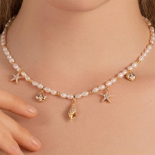 Collier de perles de haute qualité avec véritable conque de plage - 4