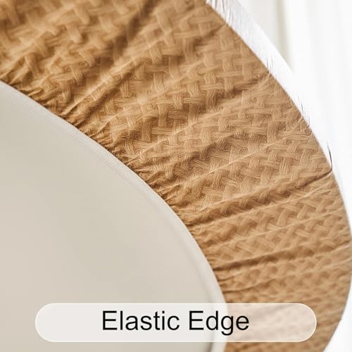 LIBERECOO Round Fitted Tablecloth with Elastic, Waterproof Vinyl with Flannel Backing, Plain Weaves Pattern Wipeable Plastic Table Cloth for Kitchen and Dining Room, Fits 40"-44" Round Table by LIBERECOO - Used condition - Image 6