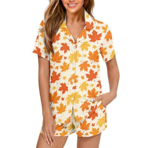Image of Women's Short Sleeve Sleepwear Pajamas Nightwear with Pockets | Premium Polyester Fabric Ultra Soft Lightweight Breathable Touch, Wrinkle Resistant, All Day Cozy Wear for Daily Sleep