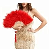 Happy Feather Handheld Marabou Feather Fan, 1920s Vintage Style Flapper Hand Fan for Costume Party and Dancing-RED