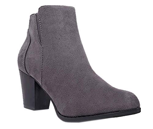 Charles Albert Classic Vegan Chunkie Heeled Ankle Boots, Made with Comfortable, Soft Faux Suede and Cushioned Insole perfect for everyday wear, Grey, 7