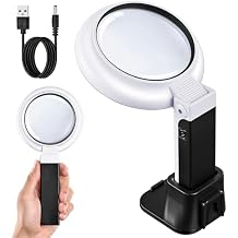 JARLINK Magnifying Glass with Light and Stand, 3-Mode Illuminated Magnifying Glass for Seniors Reading & Close Work, Handheld/Foldable Design with USB/Battery Power for Jewelry, Coins, Crafts