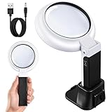 JARLINK Magnifying Glass with Light and Stand, 3-Mode Illuminated Magnifying Glass for Seniors Reading & Close Work, Handheld/Foldable Design with USB/Battery Power for Jewelry, Coins, Crafts