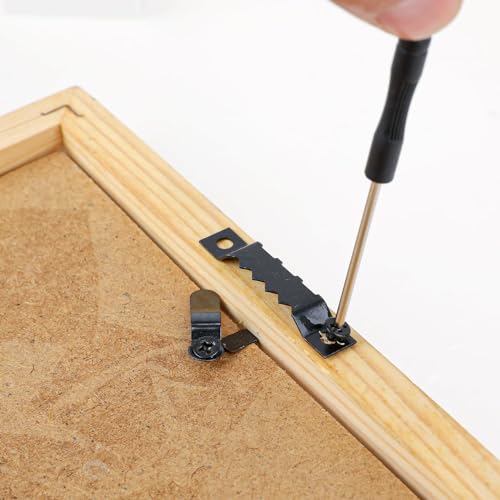 MAKABEE 251 Pcs Photo Frame Hanging Kit, Including 50 Pcs Sawtooth Picture Frame Hanging, 50 Pcs Triangle Ring Hanger, 150 Pcs Screws,1 Pcs Screwdriver for Hanging Pictures Photos Drawing