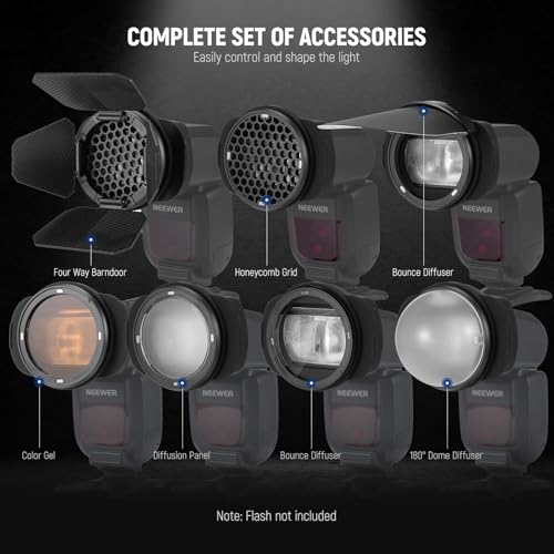 Image of NEEWER Silicone Square Flash Head Adapter Ring with Magnetic Round Flash Head Accessory Color Gel Kit for Z880 Z760 NW760 NW700 NW620 NW635II TT560 Square Head Speedlite, CRM3