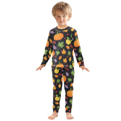 Pajama Sets Long Sleeve Autumn Leaves Pumpkins Berries Pattern Soft Comfy Sleepwear 2 Piece PJS 3-8T2