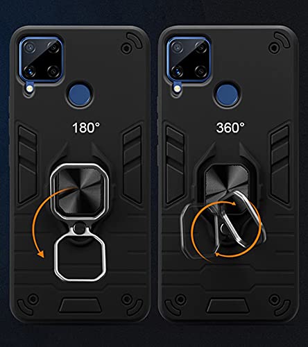 Image of Pikkme D5 Tough Armor Bumper Back Cover Case for Realme C15 |Ring Holder & Kickstand in-Built (Black)