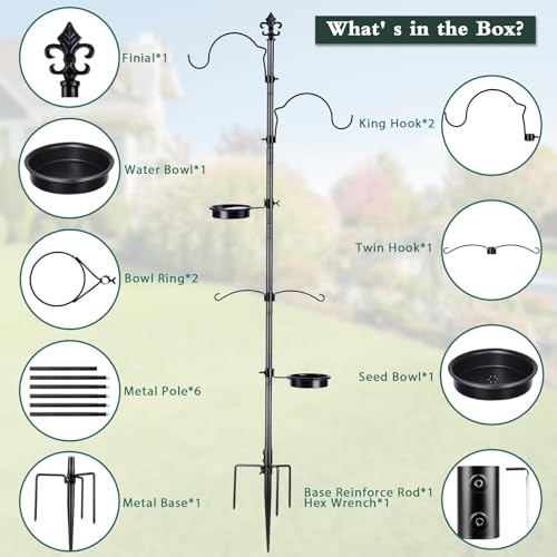 BOLITE-Bird-Feeding-Station-87-Inch-Bird-Feeder-Pole-for-Outside-Bird-Feeder-Stand-with-Enhanced-Metal-Pole78-Inch-Upgraded-in-Stability-Black-Hummingbird-Feeder-Not-Included
