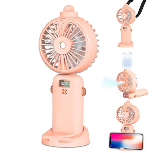 FainFun Ventilador Portátil USB, 5000mAh MiniVentilador Portátil Recargable, 5 Velocidades Ajustables, Mini Ventilador Nebulizador para Oficina, Compras, Viajes(rosa)