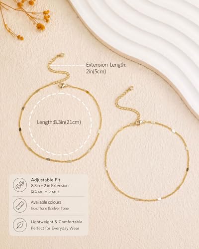 Image of FUNEIA Gold Silver Ankle Bracelets for Women Waterproof 14K Gold Plated Anklets for Women Non Tarnish Dainty Layered Beaded Heart Anklet Set Summer Beach Foot Chain Jewelry Gifts Trendy Stuff