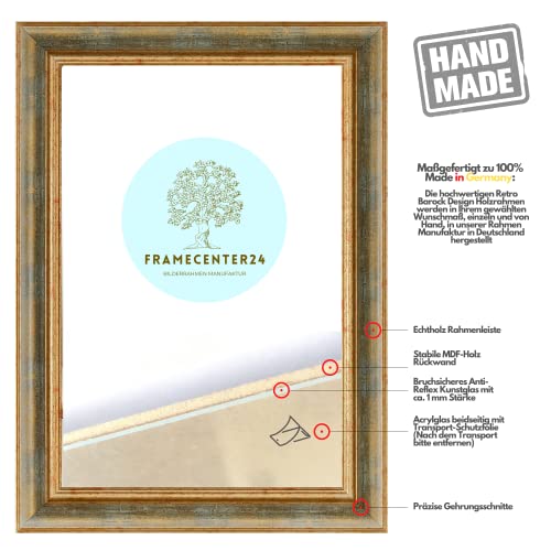 Miniatura 3 de Framo N 49 Marco De Fotos Barroco 75x110 De Madera Maciza Gris Oro Antiguo Marco De Madera Retro Vintage Antiguo Incl. Cristal Sintético Antirreflejo Irrompible Y Colgadores De Metal