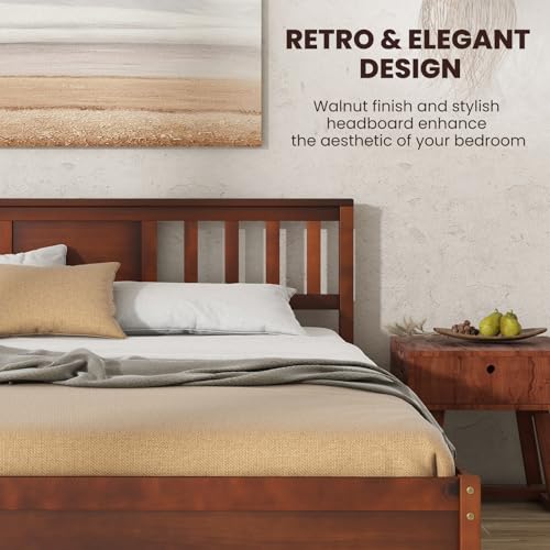 Giantex GX10842-HU Queen Size Solid Wood Platform Bed Frame, Mid Century Queen Bed Frame With Headboard, Wood Slat Support, Queen Panel Bed, No Box Spring Needed, Easy Assembly, Walnut thumb #4