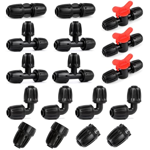 RedChili 17 Pcs 1/2 Inch Irrigation Tubing Fittings Kit, (1/2